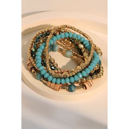 Gold Boho Beaded Multi Layer Elastic Bracelet Set