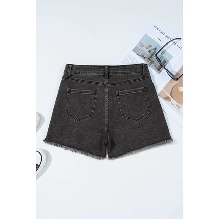 Carbon Grey Raw Hem High Waist Denim Shorts