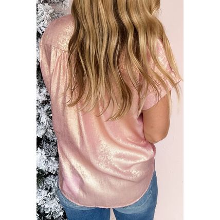 Delicacy Metallic Buttoned Loose Fit Short Sleeve Shirt
