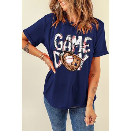 Blue GAME DAY TOUCH DOWN Graphic T Shirt