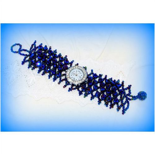Stylish Clear Crystal Wrist Watch Blue & Purple Beads Watchband Jewellery 1015
