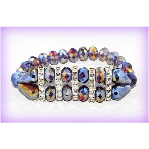 2 Row Pear Dark Purple & Clear Swarovski Crystals Bracelet Bangle Jewellery 1554