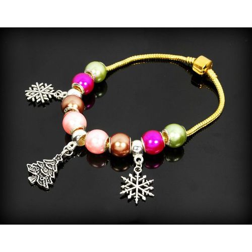 Fully Loaded Gold Plated Bracelet Snowflake Xmas Charm Euro Bead Jewellery 2454