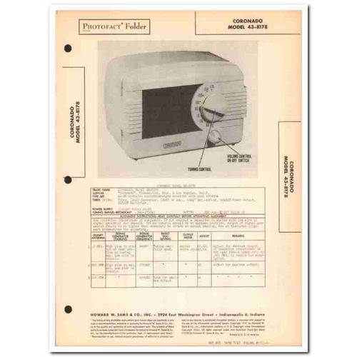 coronado model 43-8178 5-tube am radio receiver sams photofact manual