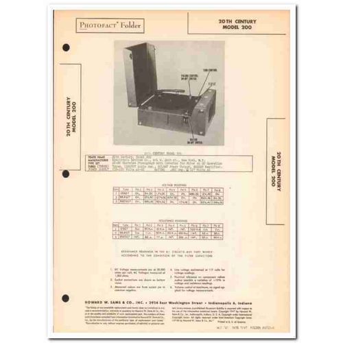 20th century model 200 phonograph 3 tubes sams photofact manual