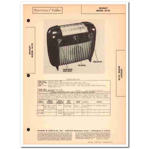 crosley model 56td 5 tube am radio receiver sams photofact manual