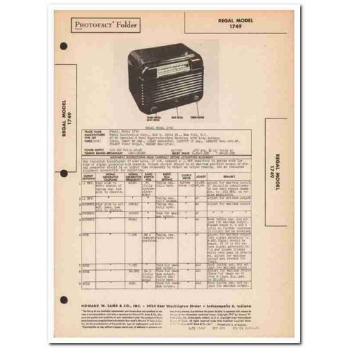 regal model 1749 6-tube am sw radio receiver sams photofact manual