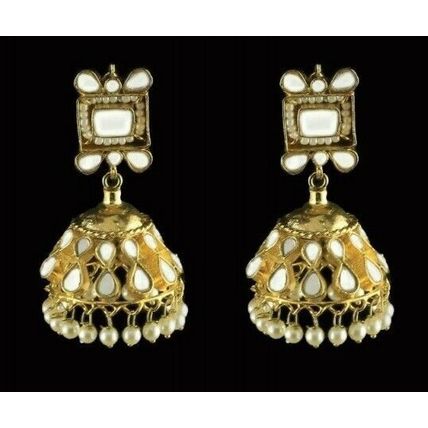 PAKISTANI INDIAN WOMEN GIRLS GOLD-PLATED THAPA KUNDAN EMBELLISHED NATURAL PEARLS