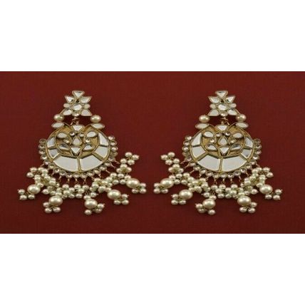 PAKISTANI INDIAN WOMEN GIRLS GOLD-PLATED THAPA KUNDAN EMBELLISHED NATURAL PEARLS