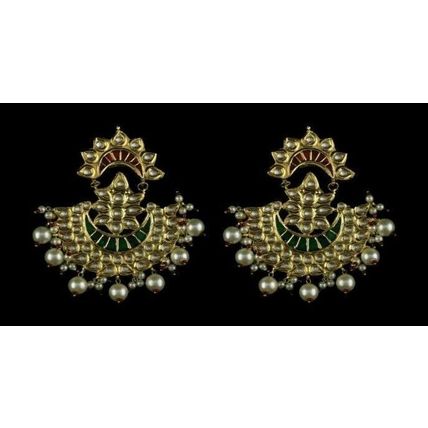 PAKISTANI INDIAN WOMEN GIRLS GOLD-PLATED THAPA KUNDAN EMBELLISHED NATURAL PEARLS