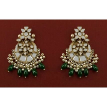 PAKISTANI INDIAN WOMEN GIRLS GOLD-PLATED THAPA KUNDAN EMBELLISHED NATURAL PEARLS
