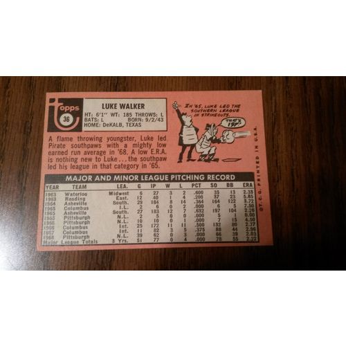 1969 Topps Card # 036 Luke Walker Excellent (5) Pittsburgh Pirates