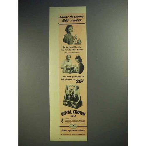 1940 Royal Crown RC Cola Soda Ad - Look I'm Saving!