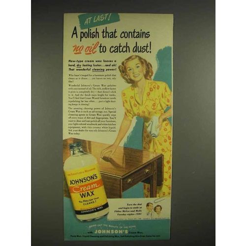 1948 Johnson's Cream Wax Ad - Contains No Oil