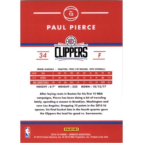 2015-16 Donruss Basketball Paul Pierce #12