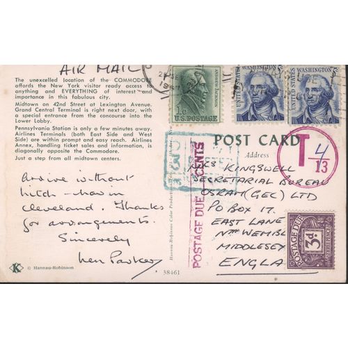 USA Postcard 1967 - Hotel Commodore - New York City