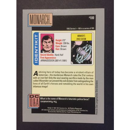 DC Cosmic Cards trading card #100-Monarch, excellent condition!
