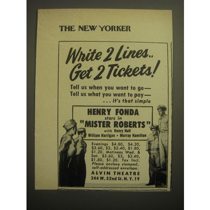 1950 Alvin Theatre Mister Roberts Advertisement - Henry Fonda