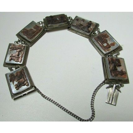 Vintage 800 Silver Carved Shell Cameo 6.5" Bracelet 7 Days of Week Giovanni Apa