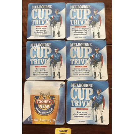 6 Older Beer Coasters - Tooheys New Melbourne Cup Trivia