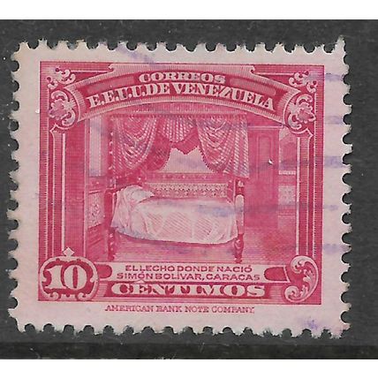 VENEZUELA 1940 ANNIV DEATH OF BOLIVAR 10c PINK BOLIVARS BED SG 619 FINE USED#