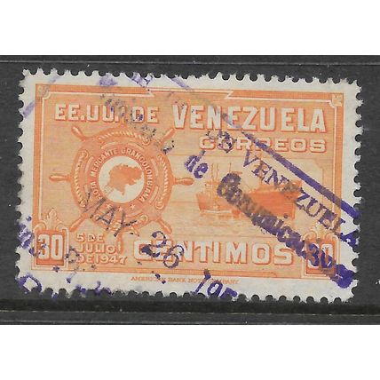 VENEZUELA 1948 GREATER COLOMBIA MERCHANT 30c YELLOW FREIGHTER SG786 FINE USED
