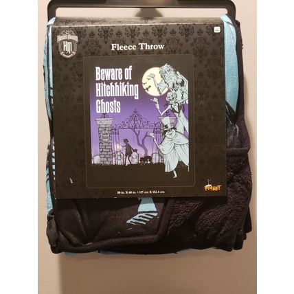 HAUNTED MANSION BEWARE OF HITCHHIKING GHOSTS CEMETERY THROW BLANKET~NW~HALLOWEEN