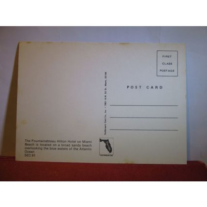 THE FOUNTAINEBLEAU HILTON HOTEL, MIAMI BEACH, FLORIDA unused postcard #
