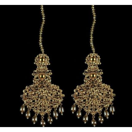 PAKISTANI INDIAN WOMEN GIRLS GOLD-PLATED THAPA KUNDAN EMBELLISHED NATURAL PEARLS