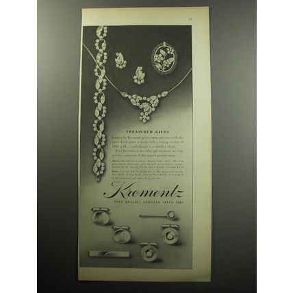 1957 Krementz Jewelry Advertisement - Treasured gifts