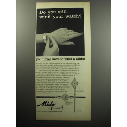 1957 Mido Destiny and Desiree Watches Ad - Do you still wind your watch?