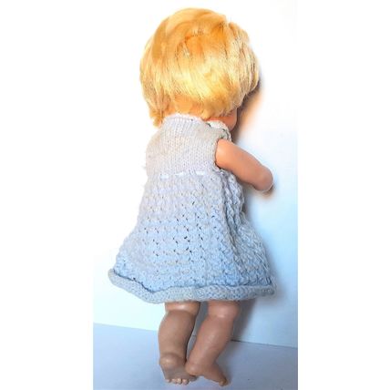 1980's VINTAGE DOLL - JOINTED - BLUE MOVING EYES - KNITTED DRESS - 36 cm tall