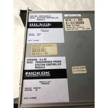 HICKOK 1860-CPUBEL/A,60CPUBEL/A PRO-SPEC 6000 STATION CONTROLLER,0210-L-03R,SE