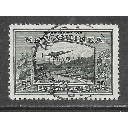 NEW GUINEA TERRITORY 1939 AIR BULOLO GOLD FIELD PLANE OVER GALLEON PANNING 5d