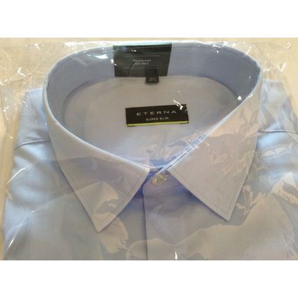 Eterna Mens Blue Non Iron Super Slim Fit Shirt Size 40 15 3/4" RRP £59.99