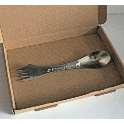 PERSONALISED PET FORK WITH PETS NAME AND BREED SILHOUETTE STAINLESS STEEL SPORK