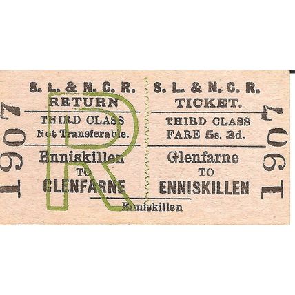 Sligo Leitrim & Northern Counties Rly Edmondson Ticket- Glenfarne to Enniskillen