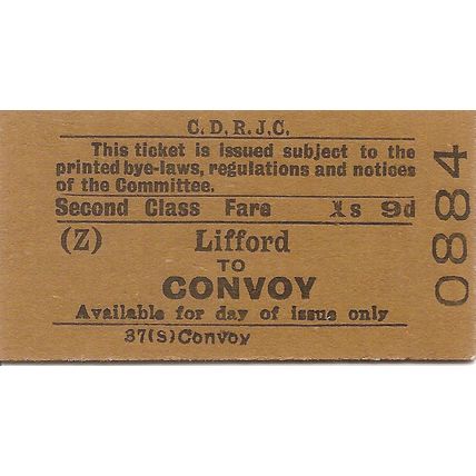 County Donegal Rlys Joint Committee Edmondson Ticket - Lifford to Convoy