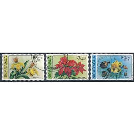 Air, Flowers: 3 Values - Nicaragua 1979 - F H - MiNr 2075/7
