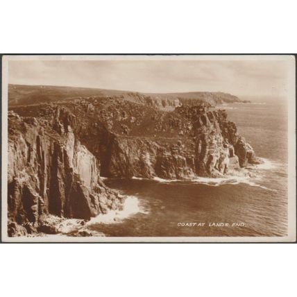 Coast at Lands End, Cornwall, 1936 - Valentine's RP Postcard