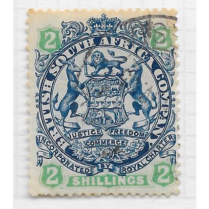 BSAC 1896 SOUTH AFRICA COMPANY ARMS DIE2 2/- TWO SHILLING USED SG47 47 SG CDS ..