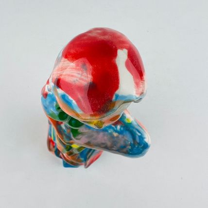 American Folk Art Mermaid Hand Painted Tye Tie-Dye Ceramic Statue Unique