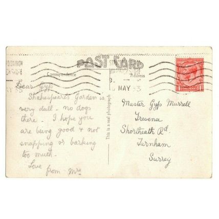 Shakespeare's Garden Stratford on Avon Vintage Postcard Postmark STRATFORD 1933