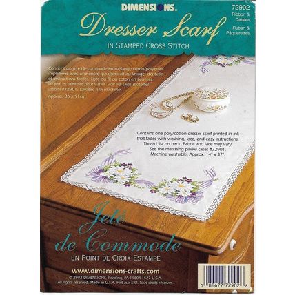 Dresser Scarf Dimensions 72902 Ribbon & Daisies Stamped Cross Stitch Kit 14x37”