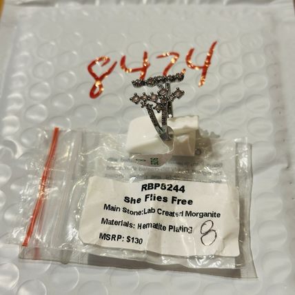 NIB Bomb Party Sz8 BP Ring RBP8244 She Flies Free LC Morganite Hematite Pl