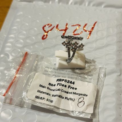 NIB Bomb Party Sz8 BP Ring RBP8244 She Flies Free LC Morganite Hematite Pl