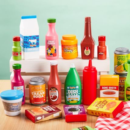 JOYIN 30Pcs Play Food Grocery Cans, Play Kitchen Accessories, Includes Drink, Ju