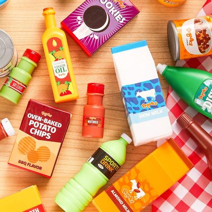 JOYIN 30Pcs Play Food Grocery Cans, Play Kitchen Accessories, Includes Drink, Ju
