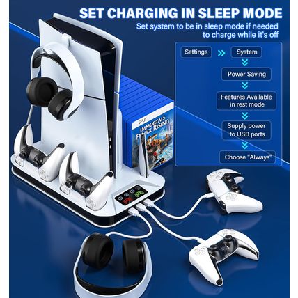 PS5 / PS5 Slim Cooling Station with Controller Charging Station for Playstation