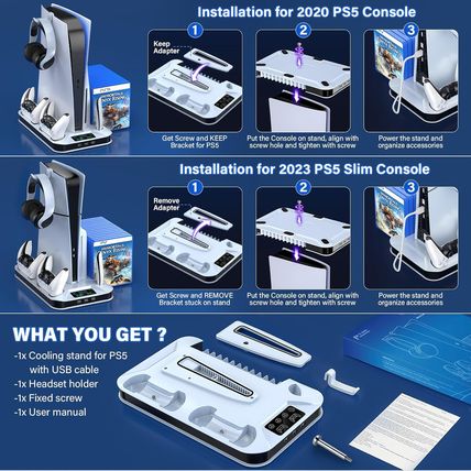 PS5 / PS5 Slim Cooling Station with Controller Charging Station for Playstation
